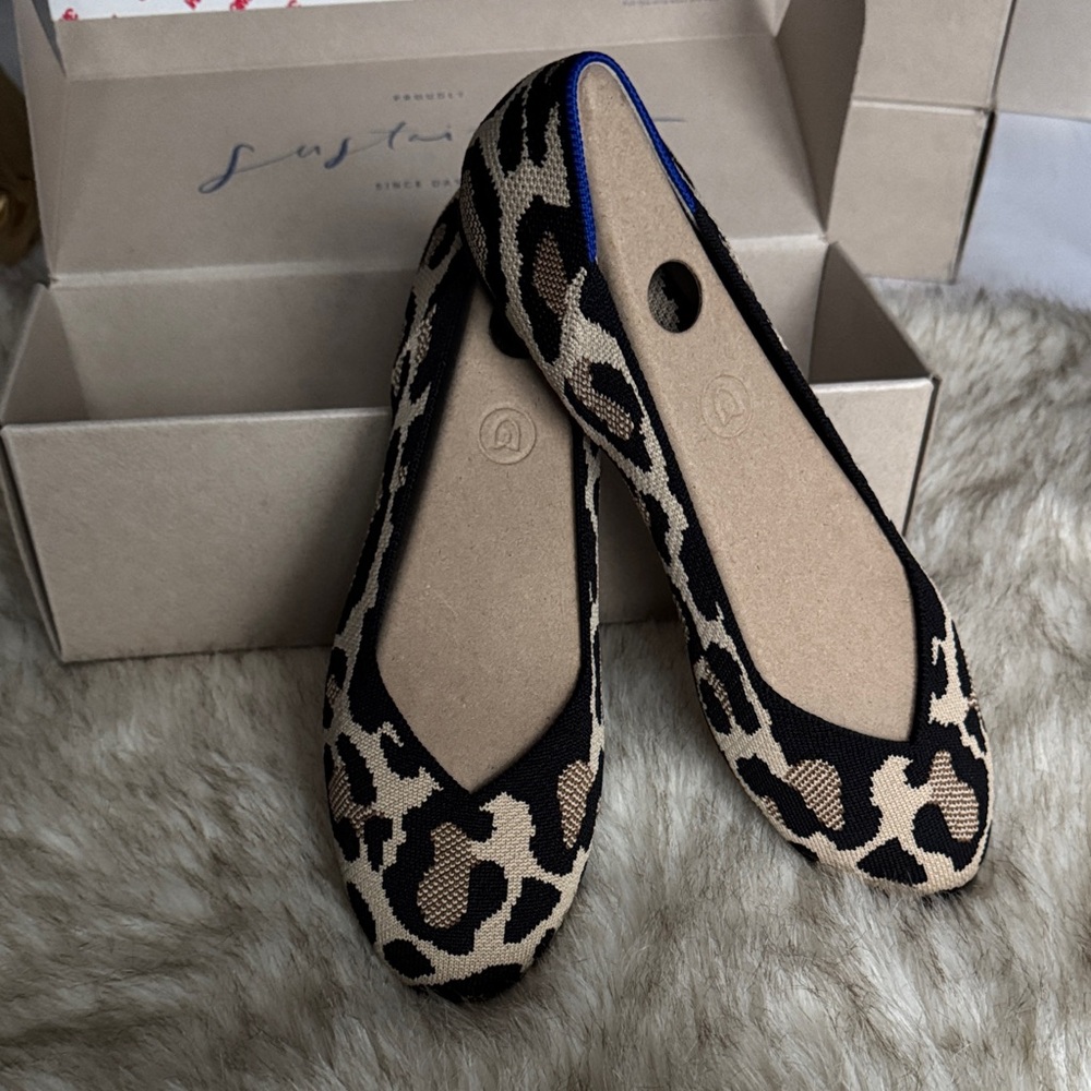 Rothy's Black and Tan Leopard Flats
